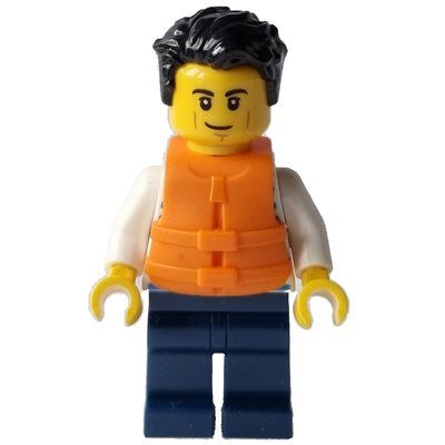 Figurine Man, Sailor, Dark Blue Striped Shirt, Dark Blue Legs, Orange Life Vest du set 40487