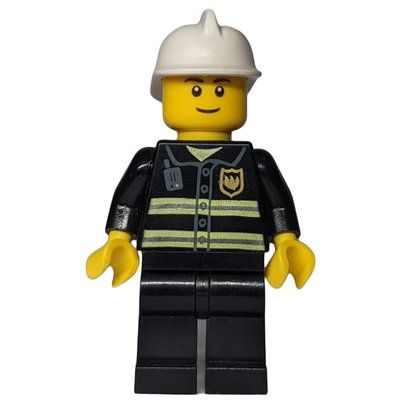 Figurine Fireman, Black Fire Jacket with Radio and Badge, White Helmet, Black Eyebrows du set 9348