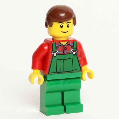 Figurine Man, Green Overalls over Red Shirt, Reddish Brown Hair, Black Eyebrows du set 9348