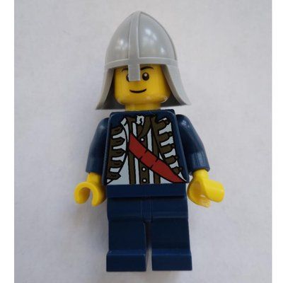 Figurine Knight, Dark Blue Jacket with Sash, Light Bluish Gray Helmet, Black Eyebrows du set 9349