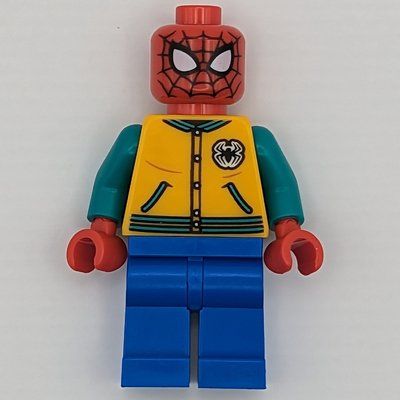 Minifigure Spider-Man, Bright Light Orange Letterman Jacket del set 76196