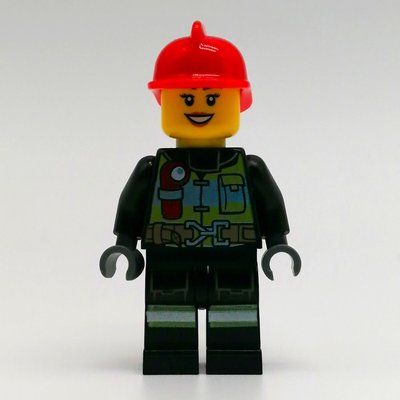 Figurine Fire Fighter - Black Torso, Black Legs, Red Helmet, Female du set 77944