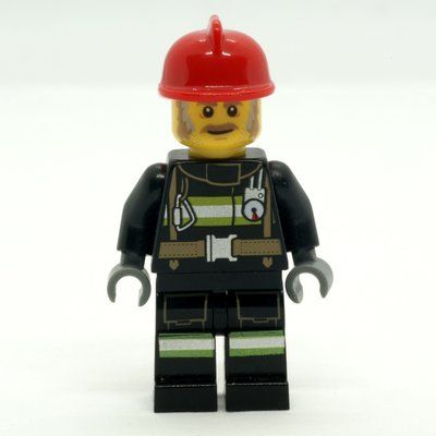 Figurine Fire Fighter - Black Torso, Black Legs, Red Helmet, Dark Tan Beard du set 77944