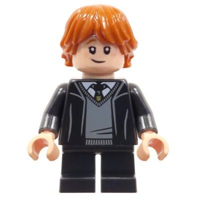 Minifiguur Ron Weasley, Open Gryffindor Robe, Short Black Legs uit set 76390