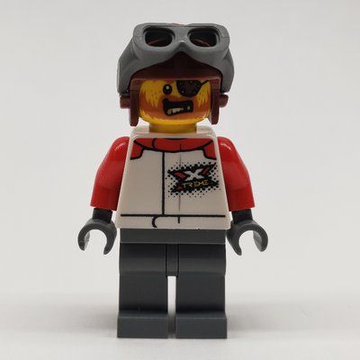 Figurine Stunt Rider, White Race Jacket, Dark Bluish Gray Legs, Reddish Brown Helmet du set 60295