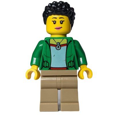 Figurine Woman, Open Green Jacket, Dark Tan Legs, Black Hair du set 60295
