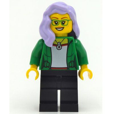 Figurine Woman, Open Green Jacket, Black Legs, Lavender Hair du set 40488