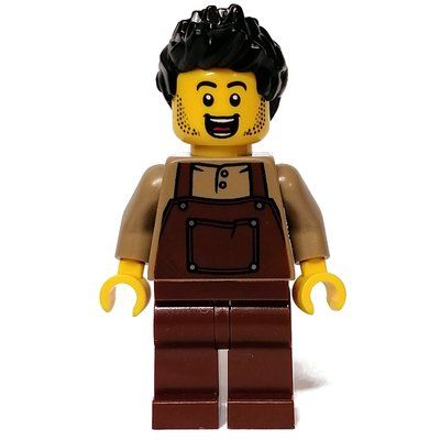 Minifigur Dark Tan Torso, Reddish Brown Apron, Black Hair aus Set 80109