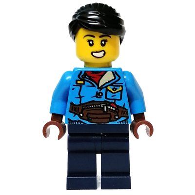 Minifigur Dark Azure Torso, Dark Blue Legs, Black Hair aus Set 80109