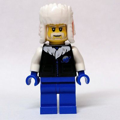Minifigur Black Torso, Blue Legs, Orange/White Hat aus Set 80109