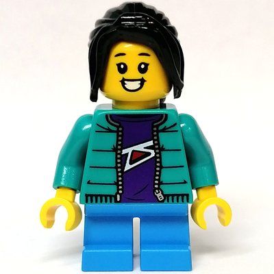Minifigur Kid - Dark Turquoise Torso, Dark Azure Legs, Black Hair aus Set 80109