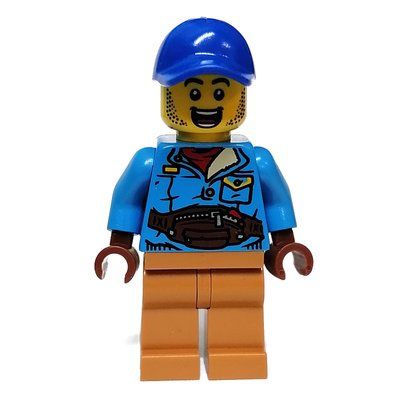 Minifigure Dark Azure Torso, Medium Nougat Legs, Blue Cap from set 80108