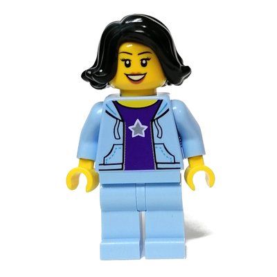Minifigure Bright Light Blue Torso and Legs, Black Hair from set 80108