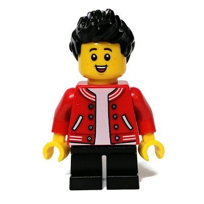 Minifigure Kid - Red Torso, Black Legs, Black Hair from set 80108