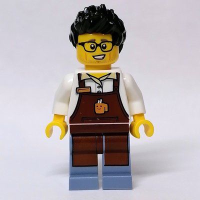 Figurine Barista, Reddish Brown Apron, Sand Blue Legs, Black Hair du set 10297