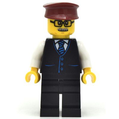 Figurine Train Driver, Black Suit, Dark Red Hat du set 80036