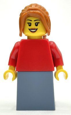 Minifigure Woman, Red Torso, Sand Blue Skirt from set 19007