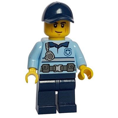Minifigurka Police Officer - Justin Justice - Bright Light Blue Shirt, Dark Blue Legs, Dark Blue Cap z zestawu 952201