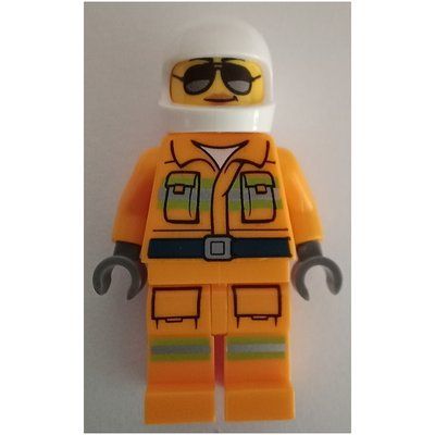 Figurine Firefighter, Bright Light Orange Fire Suit, Sunglasses, White Helmet du set 60318