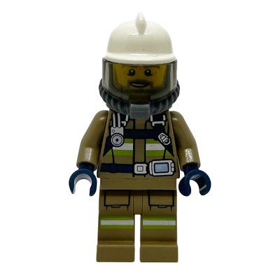 Figurine Firefighter, Dark Tan Firesuit, White Helmet, Blue Airtanks du set 60321