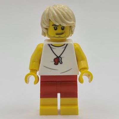 Minifiguur Lifeguard, White Vest, Tan Hair uit set 60328