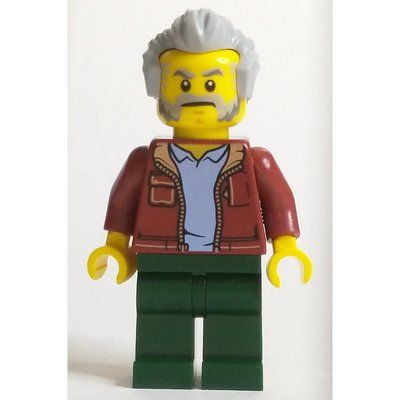 Figurine Man, Dark Red Jacket, Dark Green Legs, Light Bluish Gray Hair and Beard du set 60343