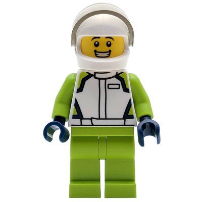 Minifigure Racer, White Race Jacket, Lime Legs, White Helmet from set 60322