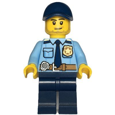 Minifigure Policeman, Bright Light BLue Shirt, Dark Blue Legs and Cap, Stubble del set 60312