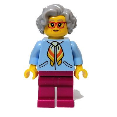 Figurine Woman, Bright Light Blue Jacket, Magenta Legs, Light Bluish Gray Hair, Red Glasses du set 60330