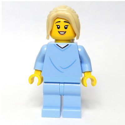 Figurine Woman, Bright Light Blue Hospital Gown, Tan Hair du set 60330