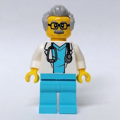 Figurine Doctor, White Coat, Medium Azure Scrubs, Light Bluish Gray Hair, Glasses du set 60330