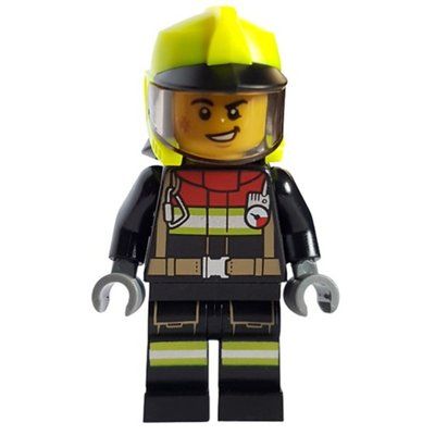 Figurine Firefighter, Black Fire Suit, Vibrant Yellow Helmet du set 60320