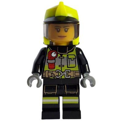Figurine Firefighter, Black Fire Suit, Vibrant Yellow Helmet du set 60320