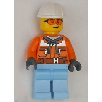 Figurine Construction Worker, Orange Safety Jacket, Bright Light Blue Legs, White Hard Hat du set 60324