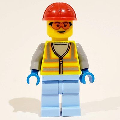 Figurine Man, Vibrant Yellow Safety Vest, Bright Light Blue Legs, Red Hard Hat du set 60351