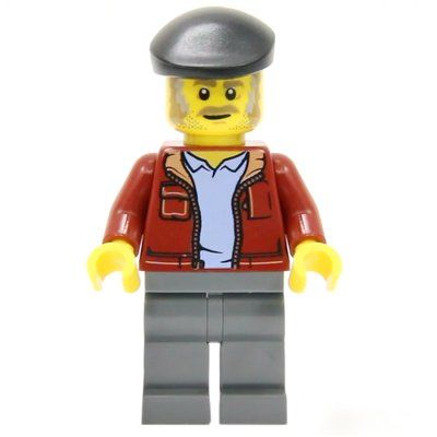 Minifigura Dark Red Torso, Dark Bluish Gray Legs, Black Cap del set 40532