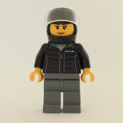 Figurine Race Driver, Black Jacket, Dark Bluish Gray Legs, Black Helmet du set 76909