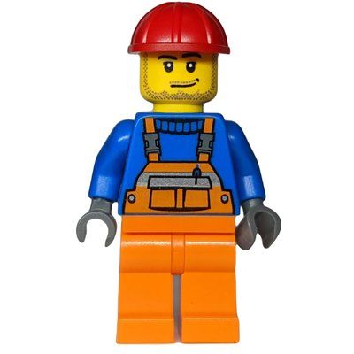 Figurine Worker, Orange Overalls over Blue Sweater, Red Hard Hat (3626c Head) du set 10734