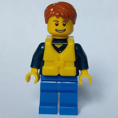 Figurine Man, Dark Blue Plaid Shirt, Blue Legs, Dark Orange Hair, Yellow Life Vest du set 4642