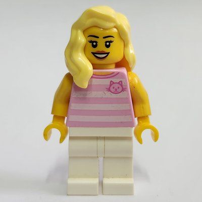 Minifigure Bright Pink Torso, White Legs, Bright Light Yellow Hair del set 19003
