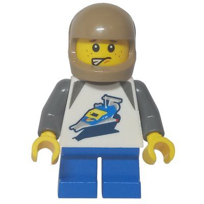 Minifigure Kid - White Torso with Classic Space Ship, Blue Legs, Dark Tan Helmet from set 40533