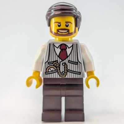 Minifiguur Light Bluish Grey Torso, Dark Brown Legs, Dark Brown Hair uit set 19008