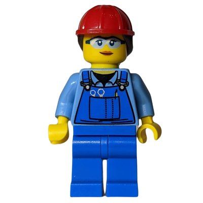 Minifiguur Medium Blue Torso, Blue Overall, Red Hat uit set 19008