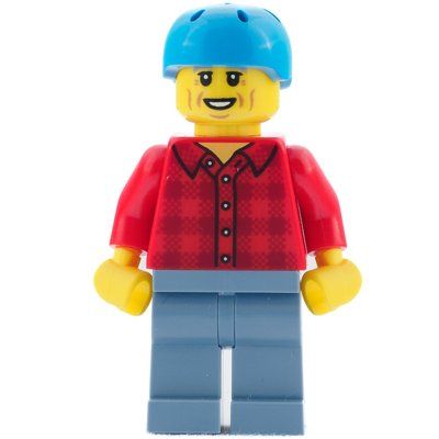 Minifigure Man, Red Plaid Shirt, Dark Azure Bike Helmet from set 40526