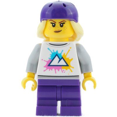 Minifigure Woman, Dark Purple Medium Legs and Bike Helmet from set 40526