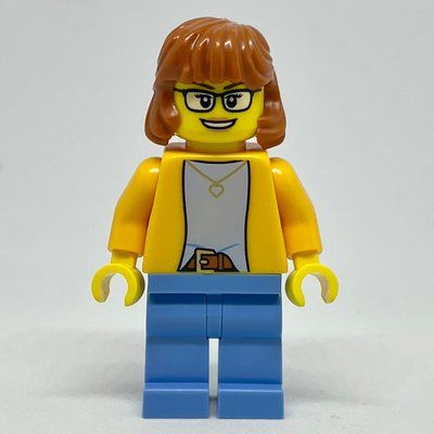 Minifigura Woman, Bright Light Orange Torso, Medium Blue Legs, Long Dark Orange Hair del set 60313