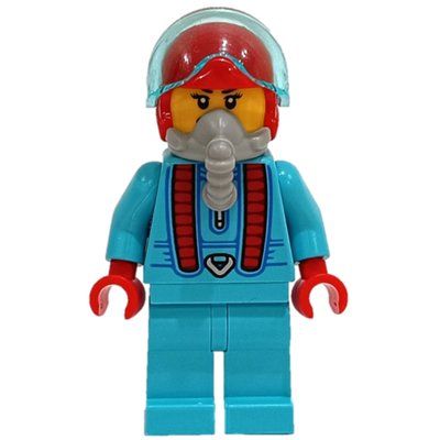 Figurine Stunt Rider, Medium Azure Jumpsuit, Red Helmet du set 60338