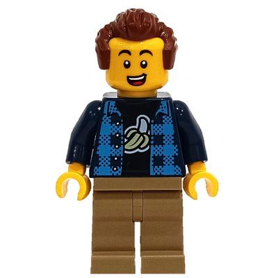 Figurine Man, Open Dark Blue Plaid Shirt, Dark Tan Legs, Reddish Brown Hair du set 60338