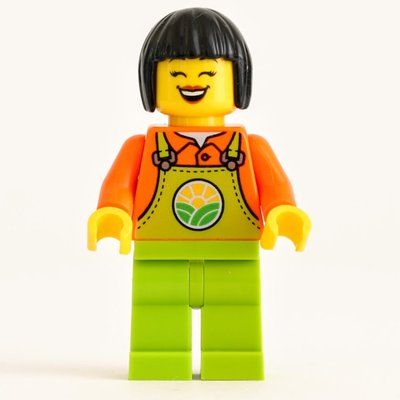 Figurine Farmer, Woman, Lime Overalls, Black Hair du set 60346