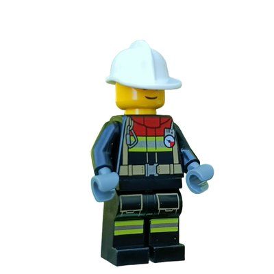 Minifigur Firefighter - Black Suit, White Helmet (Freddy Fresh) aus Set 952206